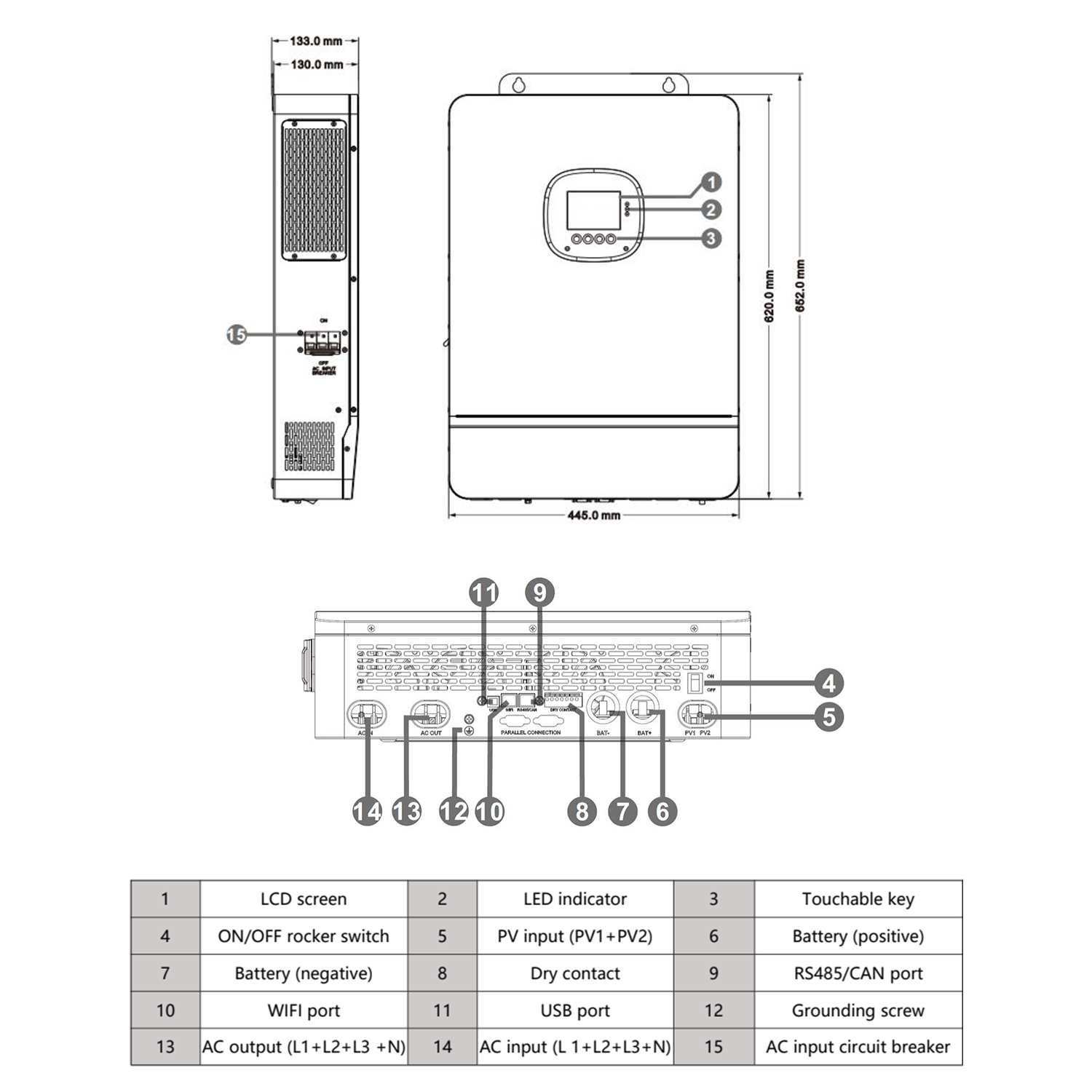 YWJ 10KW 48V Three Phase Hybrid Solar Inverter 650VDC Dual PV Input  AC Output For Solar System with MPPT